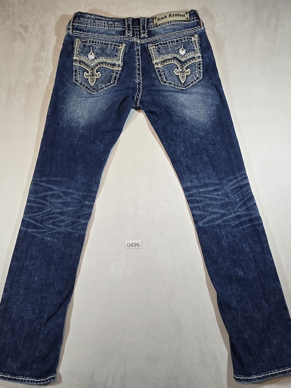 Rock Revival Janelle Straight Flap Pocket Jeans Sz 29 Medium Wash Embellished